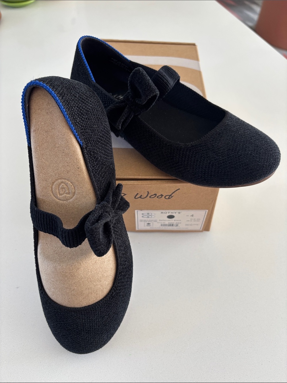 Rothy’s kids’ Black chenille Mary Jane Ballet Flats with Bow